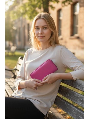 Basarideri Fermuarlı Hakiki Deri Kadın Cüzdanı 423 Vişne