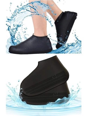 Siyah Silikon Yağmur Koruyucu Ayakkabı Kılıfı Kaymaz Su Kir Geçirmez Large (40-46) (Store-Mani