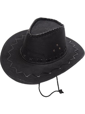 Bağcıklı Çocuk Boy Nubuk Süet Kovboy Şapkası Siyah Renk (Store-Mania)