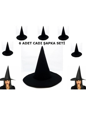 Siyah Cadı Şapkası Keçe Yetişkin Boy 6 Adet (Store-Mania)