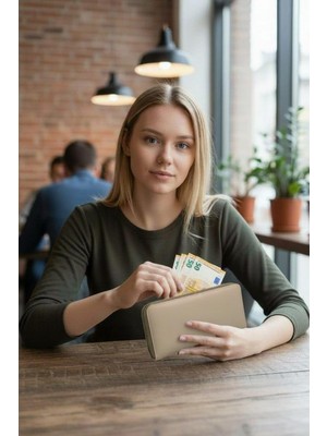 Basarideri Fermuarlı Hakiki Deri Kadın Cüzdanı 423 Bej