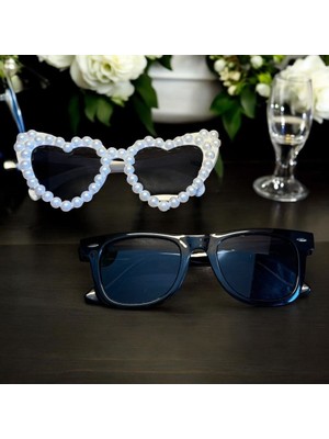Mydesignsk G Incili Beyaz Kalpli Gelin Damat Gözlüğü