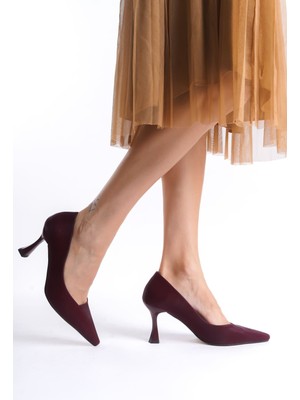 Roof Atelier Cordelia Bordo Saten Sivri Burun İnce Topuklu Ayakkabı