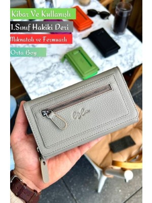 Hakiki Deri Kadın Cüzdan Orta Boy Vizon