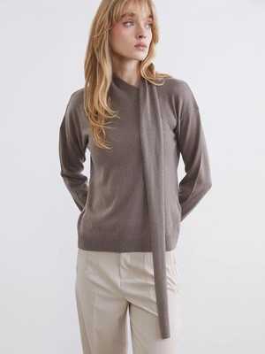 LC Waikiki Bej Şal Yaka Kadın Triko Kazak  (W5)