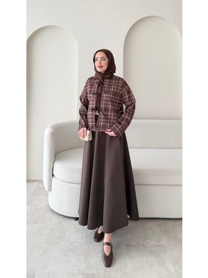 Miraydin Butik Ekose Desenli Etekli Scuba Takım – Kahve