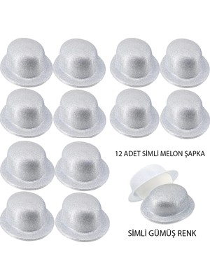 Gümüş Renk Simli Melon Yuvarlak Parti Şapkası 12 Adet (Store-Mania)