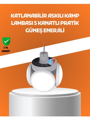 Verto Çok Amaçlı Katlanabilir Güneş Enerjili Kamp Lambası – Masa Üstü ve Asılabilir Kullanım