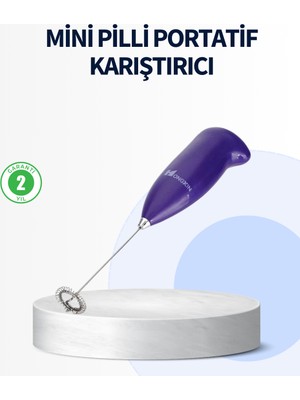 Verto Mini Pilli Portatif Karıştırıcı – Cappuccino, Latte, Frappe ve Kahve Köpürtücü