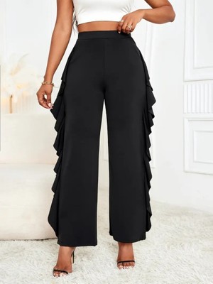 Moderie Butik Kadın Yüksek Bel Yanları Volanlı Cepli Sandy Pantolon