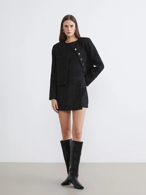 LC Waikiki Siyah Beli Fermuarlı Dokulu Tüvit Şort Etek  (W5)