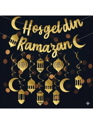 Hoşgeldin Ramazan Kaliğrafi 10 Lu Fener LED Işıklı 3 Lü Set