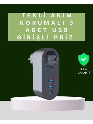 Verto Termal Akım Korumalı 3 Usb'li Güvenli Priz – Akıllı Akım Dengeleme