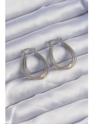 Epilons Pirinç Gold Gümüş Renkli Oval Çoklu Görünümlü Küpe - TJ-BKP9223