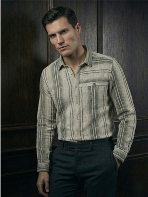 Hobi Clup Çizgili Cepli Uzun Kollu Gömlek