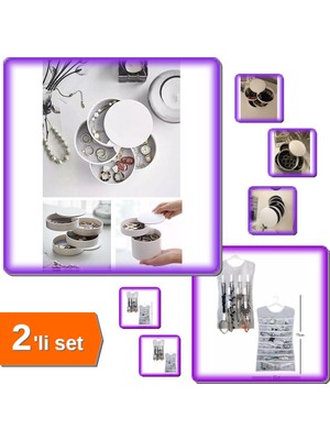 Hereveoyuncak 4 Katlı Dönebilen Silindir Takı ve Makyaj + Siyah Çizgili Elbise Şeklinde Organizer - 2li Set J8P4F5