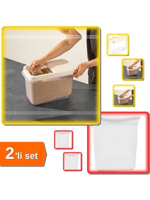 Hereveoyuncak 10 Lt Sürgülü Kapaklı Erzak Bakliyat + 6 Lt Kilit Kapaklı Kuru Mama Saklama Kutusu - 2li Set D5Z0R1