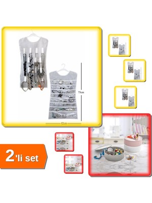 Hereveoyuncak Siyah Çizgili Elbise Şeklinde Çift Taraflı Organizer + Beyaz 3 Gözlü Saklama Kabı - 2li Set D9X2N7