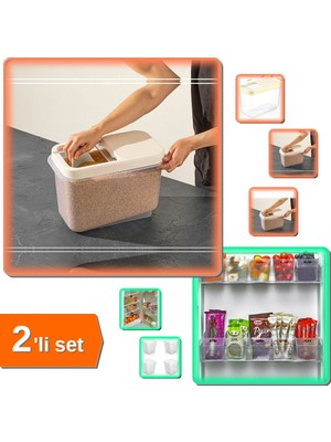 Hereveoyuncak Sürgülü Kapaklı 10 Lt Saklama Kabı + 6 Adet Buzdolabı Içi Mini Düzenleyici Kutu - 2li Set T9S0W8