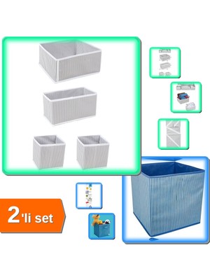 Hereveoyuncak 4 Parça Çekmece Düzenleme Kutu Organizer + Mavi Çizgili Dolap Içi Düzenleyici Kutu - 2li Set D1A6P8