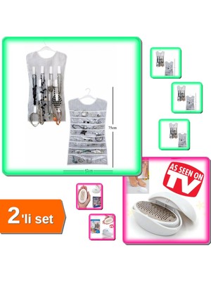 Hereveoyuncak Siyah Çizgili Çift Taraflı Takı Organizer + Foot Care Ayak Bakım Törpüsü Tekli Topuk - 2li Set Z4G9E