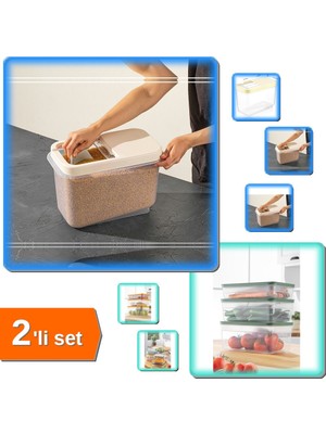 Hereveoyuncak Sürgülü Kapaklı 10 Lt Erzak Bakliyat Kabı + Tupper Model 3,8 Lt Vakumlu Buzluk Kabı - 2li Set B6R7L6