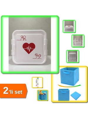 Hereveoyuncak Ilk Yardım Ecza Saklama Kutusu + Mavi Çok Amaçlı Dolap Içi Düzenleyici Kutu - 2li Set K5M2G7