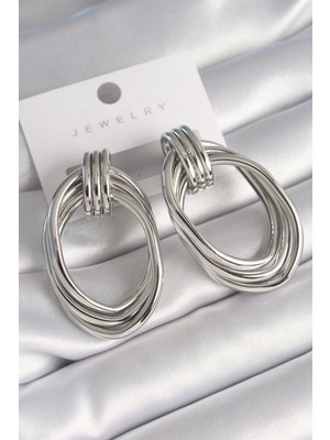 Epilons Pirinç Gümüş Renk Oval Model Kadın Küpe - TJ-BKP8730