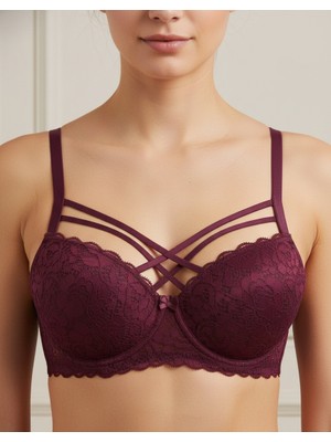 Ebru Silikonlu Destekli Dantelli Çapraz Çift Ipli Sütyen