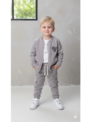 Bontino Erkek Çocuk Sweatshirt, Hırka ve Pantolonlu %100 Pamuk 3'lü Spor Takım