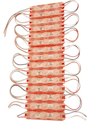 Powerr Led Aydınlatma 20 Adet 12 Volt 1.5 Watt 3 Lensli Kırmızı 2835 Smd LED Modül IP65  Modül