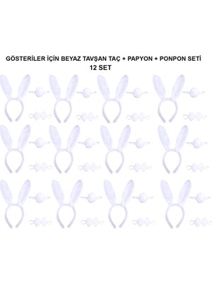 Beyaz Tavşan Kostüm Seti – Taç, Papyon, Kuyruk (12’li Paket) (Store-Mania)