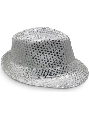 Disko  Gümüş Payetli Fötr Şapka Yetişkin Boy (Store-Mania)