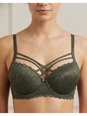 Ebru Silikonlu Desteksiz Dantelli Çapraz Çift Ipli Sütyen