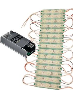 Powerr Led Aydınlatma 20 Adet 12 Volt 1.5 Watt 3 Lensli Yeşil 2835 Smd LED Modül IP65 Modül 5A Trafo Set