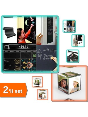 Hereveoyuncak Yapışkanlı Kara Yazı Tahtası Sticker Blackboard + Kübik Çerçeve Fotoğraf Çerçevesi - 2li Set N0J9Q1