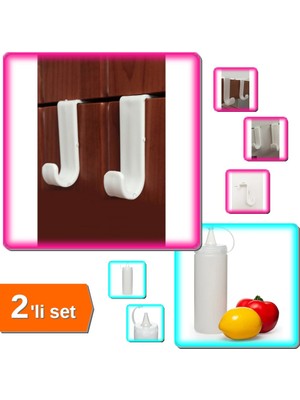 Hereveoyuncak 7 Adet Çok Amaçlı Çekmece Dolap Kapağı Banyo Mutfak Askısı + Şeffaf Sos Şişesi 400 ml - 2li Set D3Y3