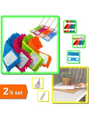 Hereveoyuncak 1 Adet Mikrofiber Makarna Mop Paspas Yedeği 60 cm + Toz Alıcı Microfiber Peluşlu - 2li Set Z8Y2T8