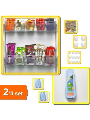Hereveoyuncak 6 Adet Buzdolabı Içi Mini Düzenleyici Kutu + Mavi Kapaklı Çanta Içi Saklama Kutusu - 2li Set Q7W2X4