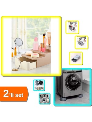 Hereveoyuncak Compact Çekmeceli Standlı Makyaj Organizeri + Çamaşır Makinesi 4 Adet Titreşim Engelleyici - 2li Set