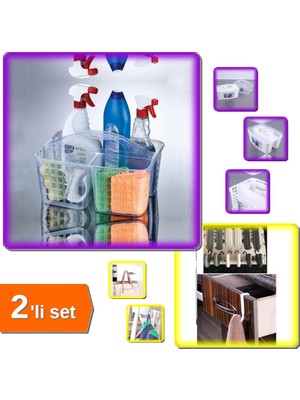 Hereveoyuncak Bölmeli Düzenleyici Sepet Caddy Beyaz + 6 Adet Çekmece Havluppan Askı - 2li Set X9V4A8