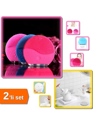 Hereveoyuncak Titreşimli Yüz Temizleme ve Masaj Aleti + Taşınabilir Yüz Krem Köpük Yıkama Makinesi - 2li Set E8T4R