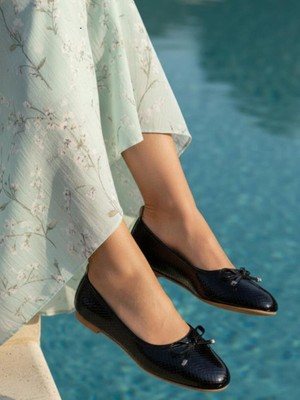 Ellaboni Serena Trend Fiyonklu Siyah Kadın Babet Ofis Ayakkabısı Yazlık Şık Babet