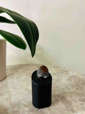 Generic 925 Ayar Gümüş Erkek Yüzük - Bordo Renkli Işleme Detaylı