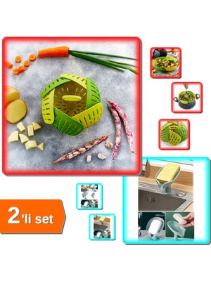 Hereveoyuncak Plastik Katlanır Sağğlıklı Buharda Pişirme Haşlama Sepeti + Kaymaz Vantuzlu Sabunluk - 2li Set Y8A0N3