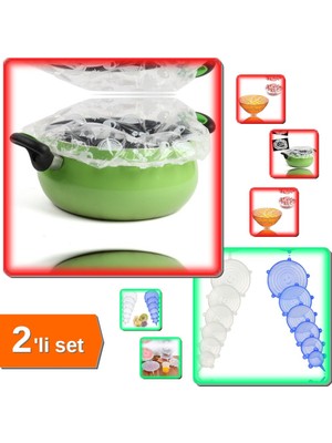 Hereveoyuncak Tazeliği Koruyan 6 Adet Silikon Strech Kapaklar + 16 Adet Tencere Tabak Bonesi - 2li Set B0V0K6