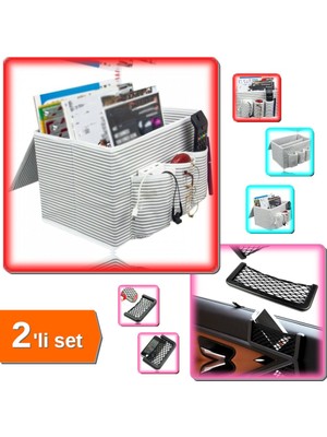 Hereveoyuncak Araç Bagaj Düzenleyici Bölmeli Organizer + Telefon Tutucu Torpidoya Yapışan File - 2li Set U9S7C2