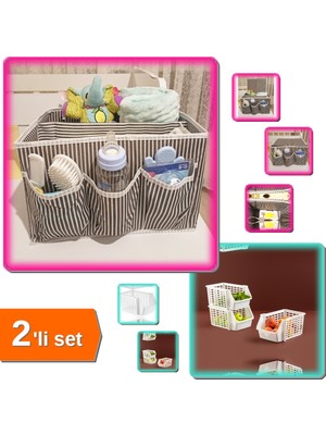 Hereveoyuncak Tutturma Aparatlı 5 Bölmeli Başucu Düzenleyici + Katlı Düzenleyici - Kat Kat Düzenleyici - 2li Set