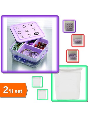 Hereveoyuncak Takı Dikiş Kutusu Saklama Kabı Hobi + Kilit Kapaklı Kuru Mama Saklama Kutusu 6 Lt - 2li Set R9F8D1