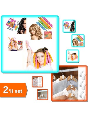 Hereveoyuncak Saç Bigudisi Magic Leverage Bukle Yapıcı Aparatlar + 20 Adet Gardrop Askısı Çoklayıcı -2li Set 2AK58